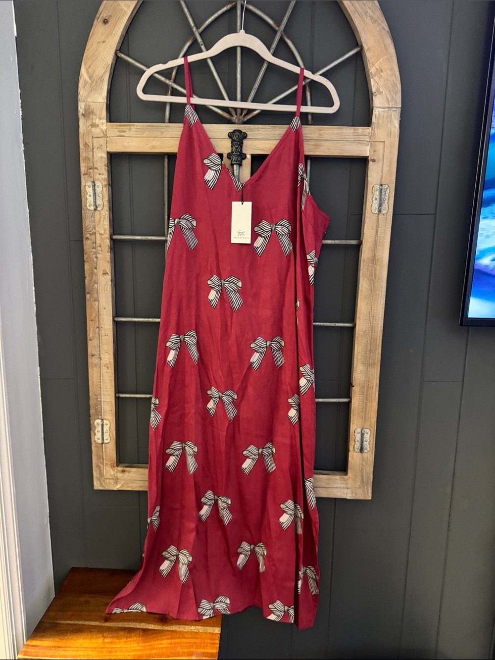 Printfresh Red Bow-Print Maxi Slip Dress